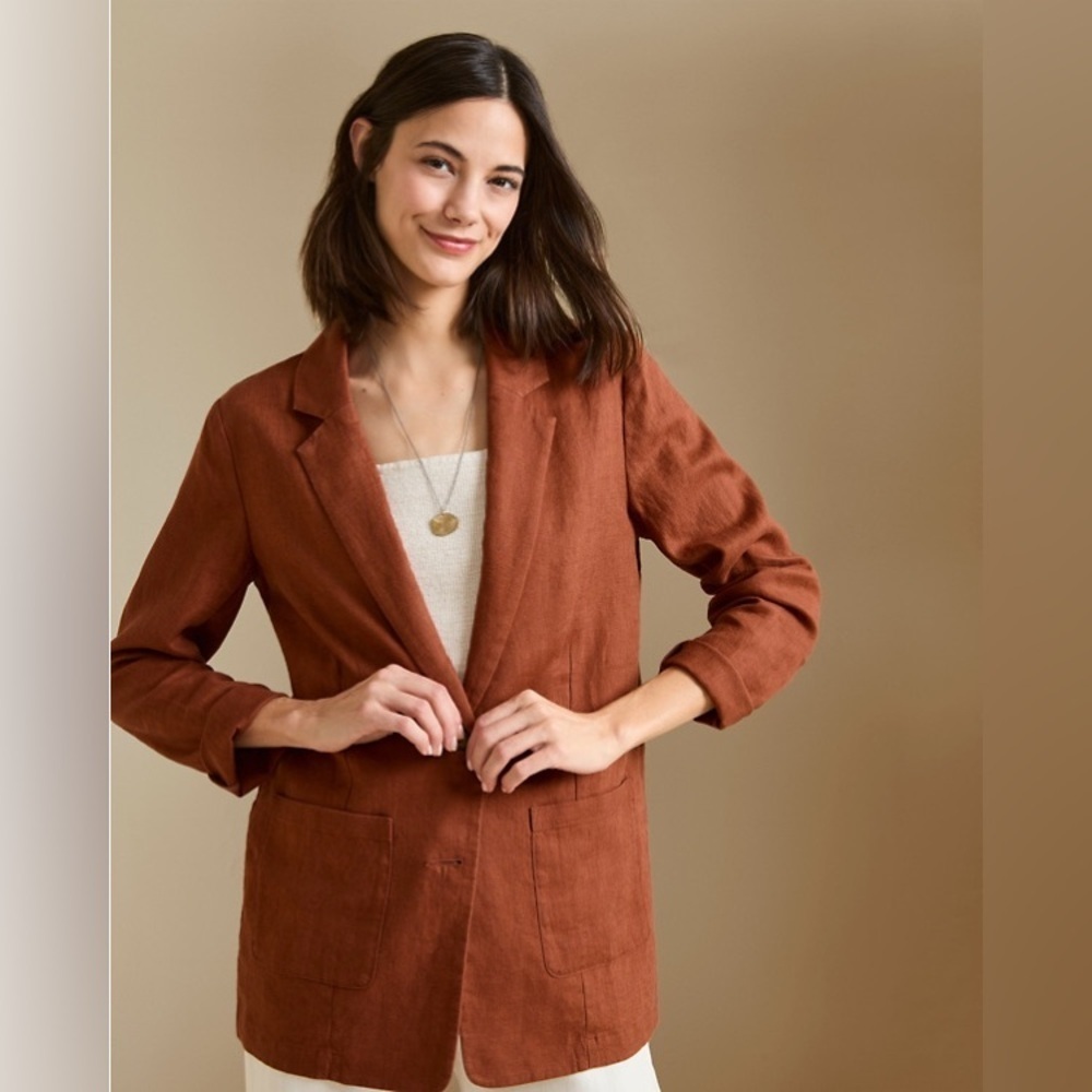 Eileen Fisher Organic Linen Blazer Copper Burnished Brown